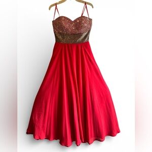 Wow prom&pageant Strapless Red and Gold ,silver Dress